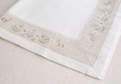 Скатертина лляна з вишивкою 90*90см Linen Harmony - 0 