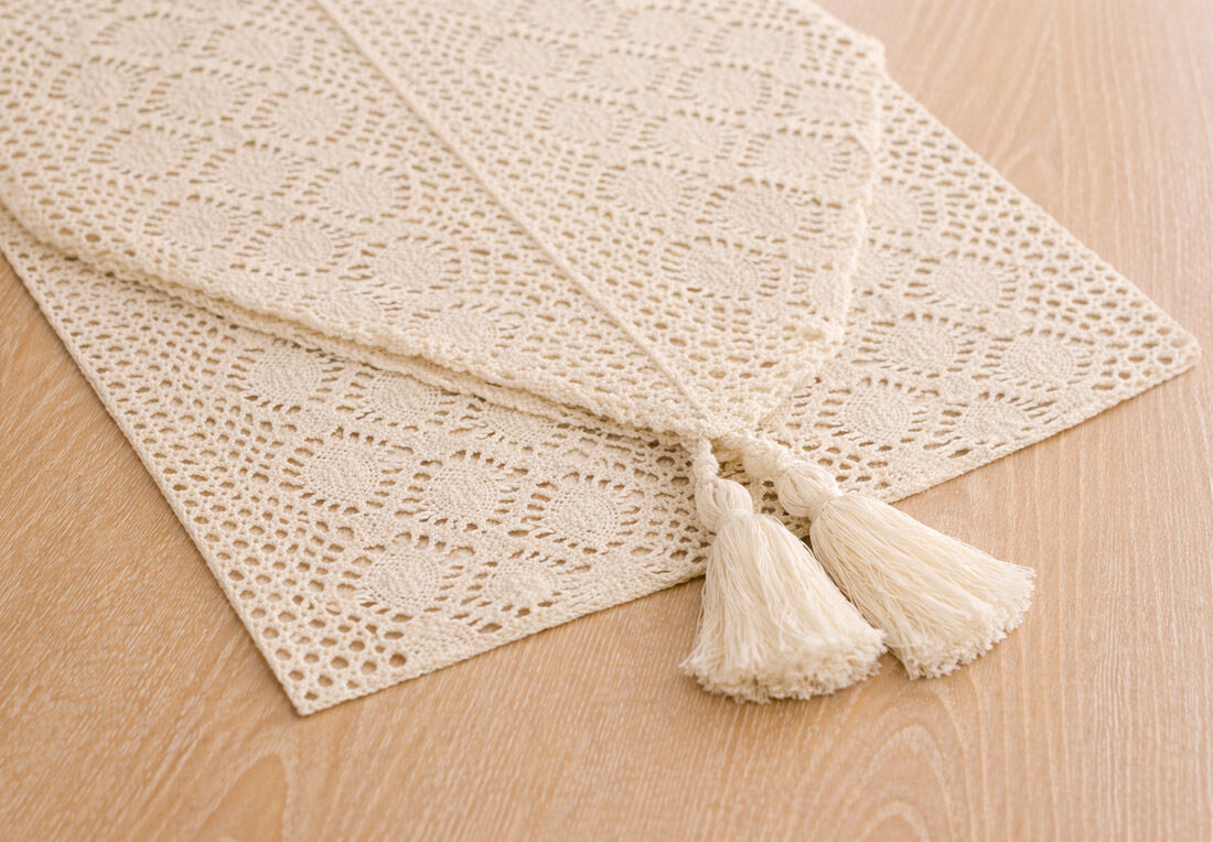 Ранер бавовняний в'язане мереживо 30*180см Boho Crochet, колір - натуральний беж 445-284 - 0