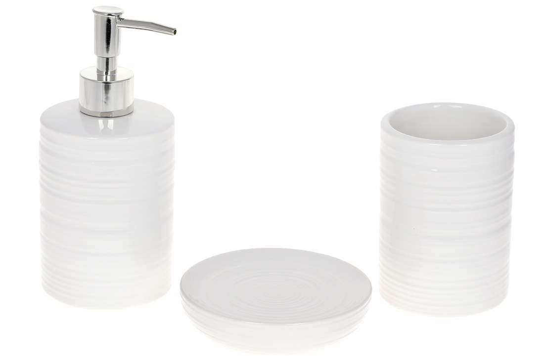 Набір для ванної (3 предмети): дозатор 390мл, склянка для зубних щіток 390мл, мильниця, колір - білий 304-971 оптом