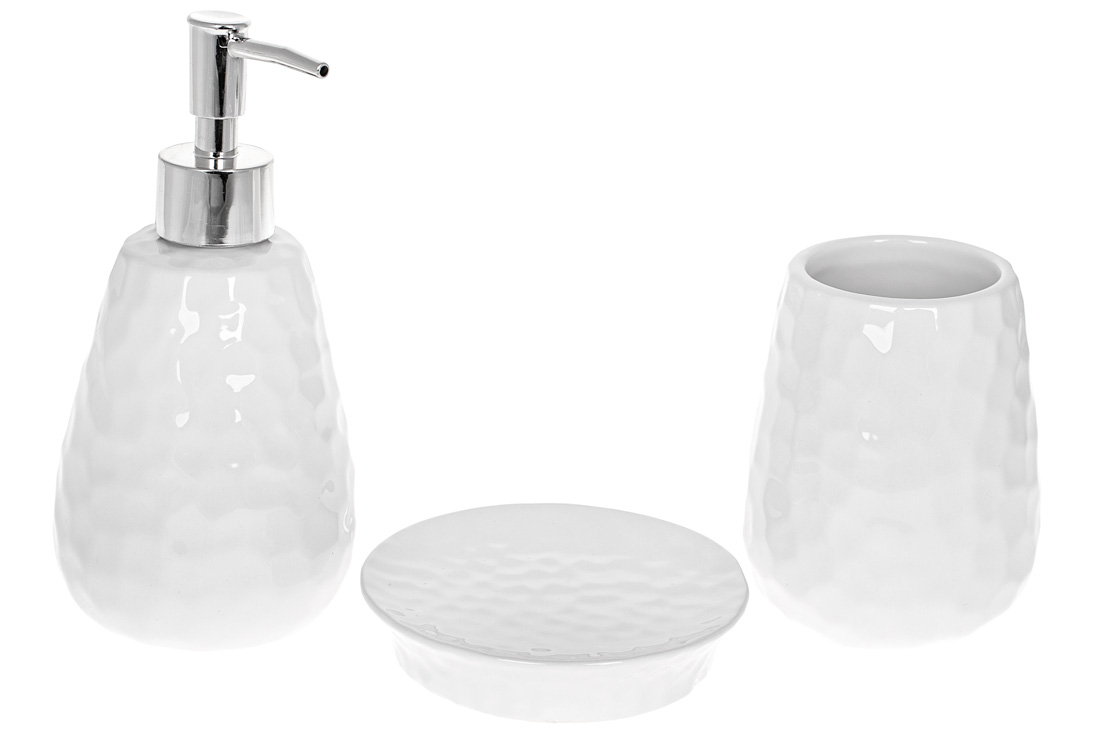 Набір для ванної (3 предмети): дозатор 360мл, склянка для зубних щіток 300мл, мильниця, колір - білий 304-974 оптом