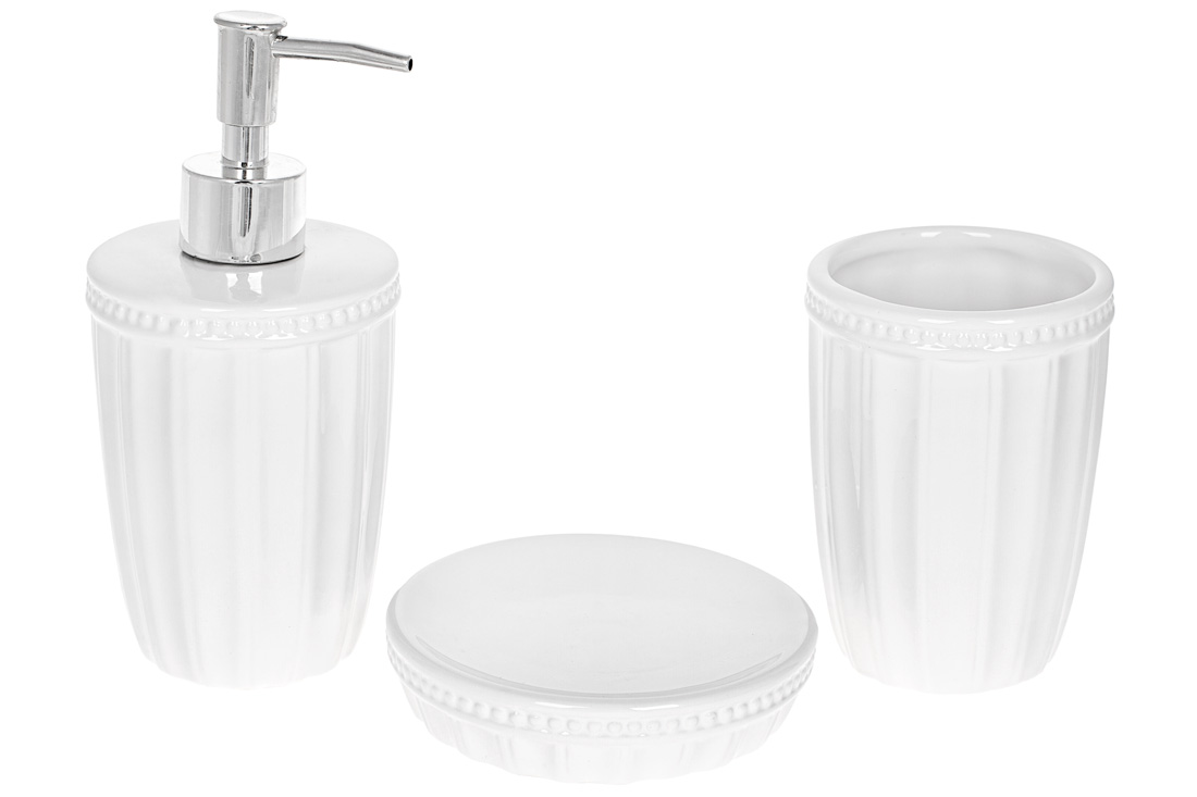 Набір для ванної (3 предмети): дозатор 390мл, склянка для зубних щіток 390мл, мильниця, колір - білий 304-975 оптом