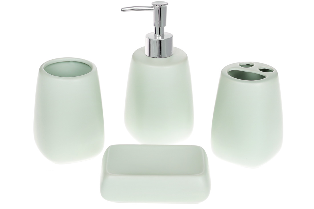 Набір для ванної Пастель (4 предмети): дозатор, підставка для зубних щіток, склянка, мильниця, колір - м'ятний 851-259 оптом