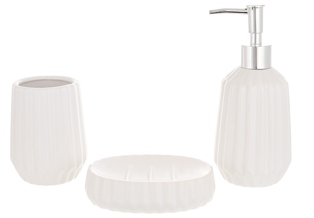 Набір для ванної кімнати (3 предмети) дозатор для мила, склянка для зубних щіток та мильниця, дизайн - молочний білий 851-322 оптом