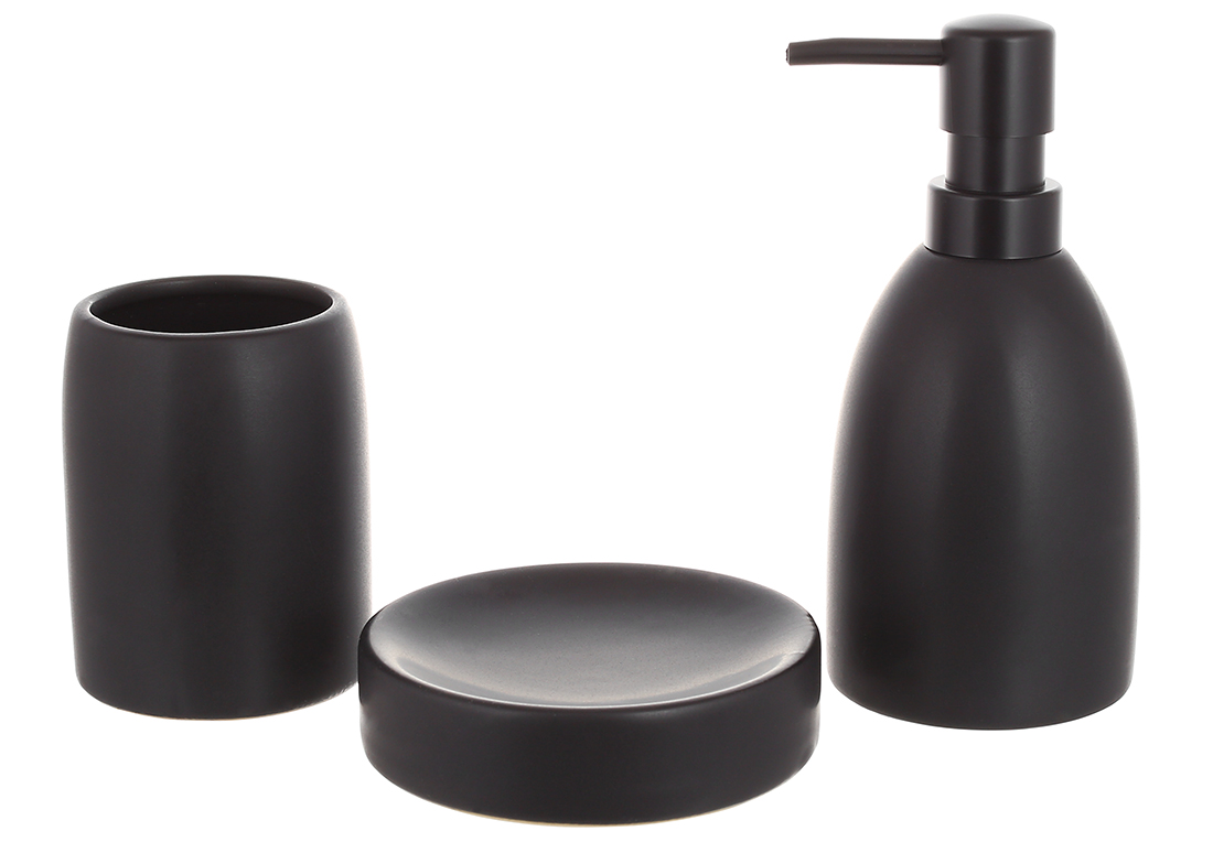 Набір для ванної кімнати (3 предмети) дозатор для мила, склянка для зубних щіток та мильниця, дизайн - чорний 851-325 оптом