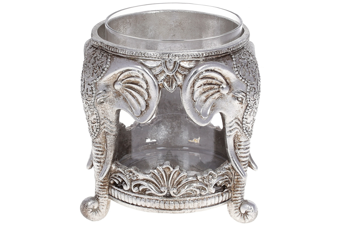 Свічник Слони зі скляною колбою, 15см, колір - срібло 450-913 оптом