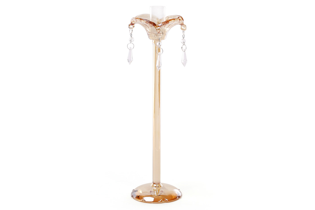 Свічник скляний одинарний з підвісками, скло із золотим напиленням 881-138 оптом