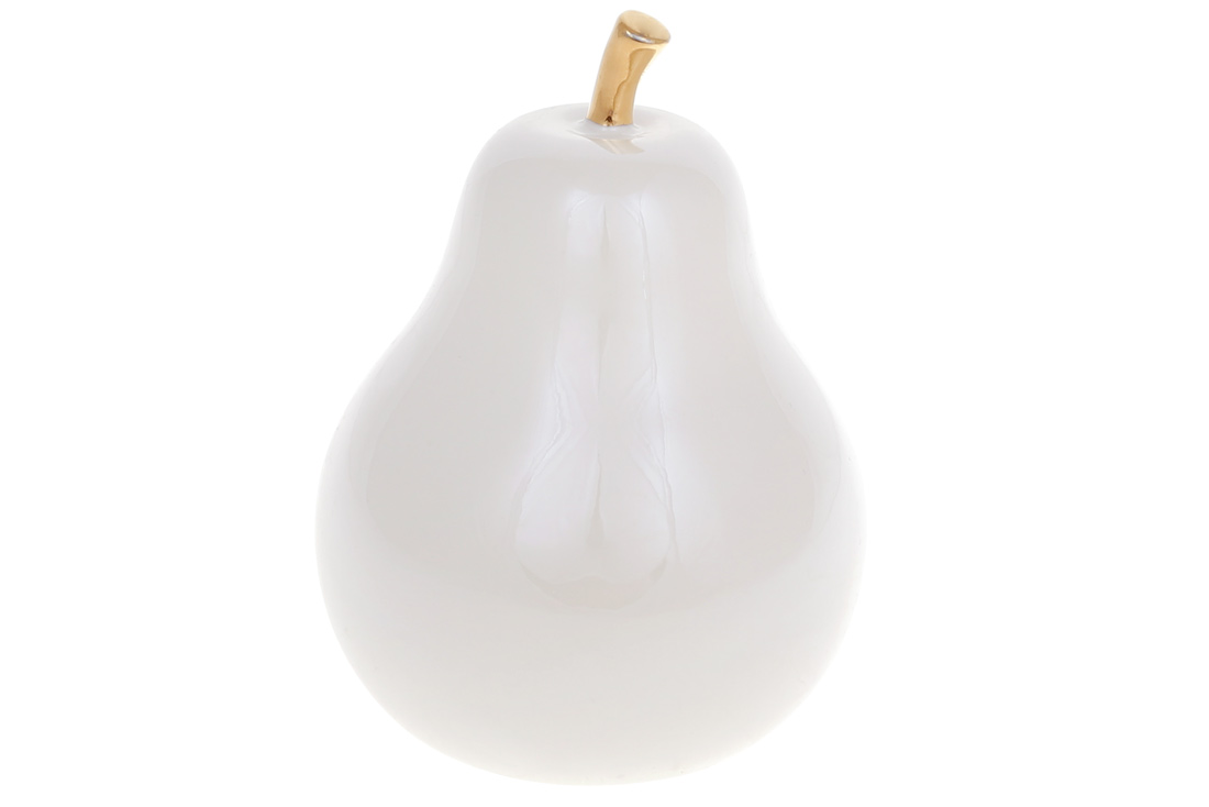 Декоративна груша 12см, колір - білий перламутр із золотом FG2-370 оптом