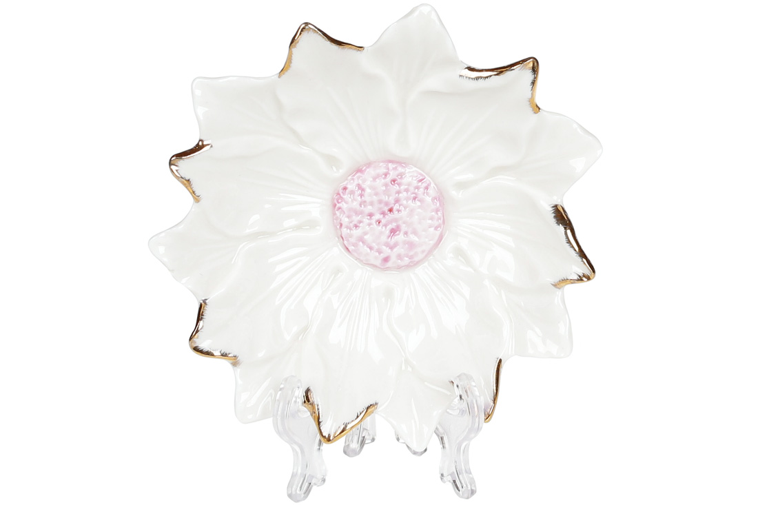 Декоративна підставка для прикрас Квітка біла з рожевою серединою, 12см 727-313 оптом