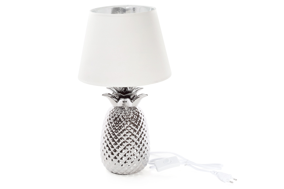 Лампа настільна Ананас з керамічною основою та тканинним абажуром із сріблястим покриттям усередині, колір - срібло з білим. 437-271 оптом