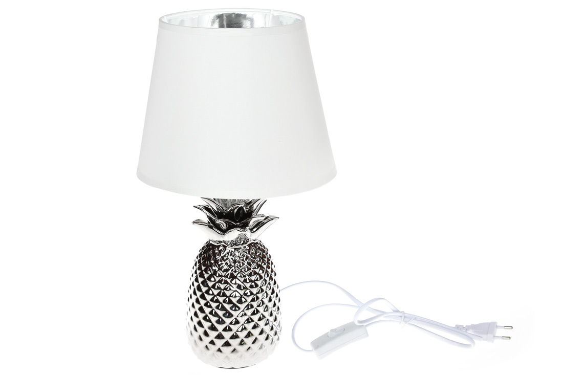Лампа настільна Ананас з керамічною основою та тканинним абажуром із сріблястим покриттям усередині, колір - срібло з білим 437-280 оптом