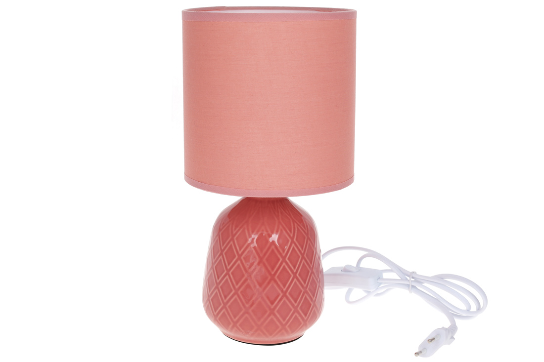 Лампа настільна з керамічною основою та тканинним абажуром, 30см, колір - полуничний 491-351 оптом