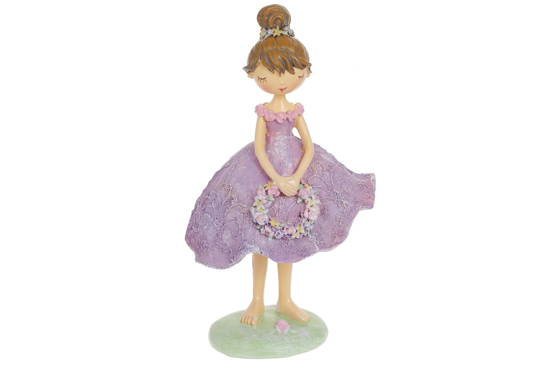 Декоративна статуетка Дівчинка з квітковим вінком, 20.5см, колір - фіолетовий 831-909 оптом