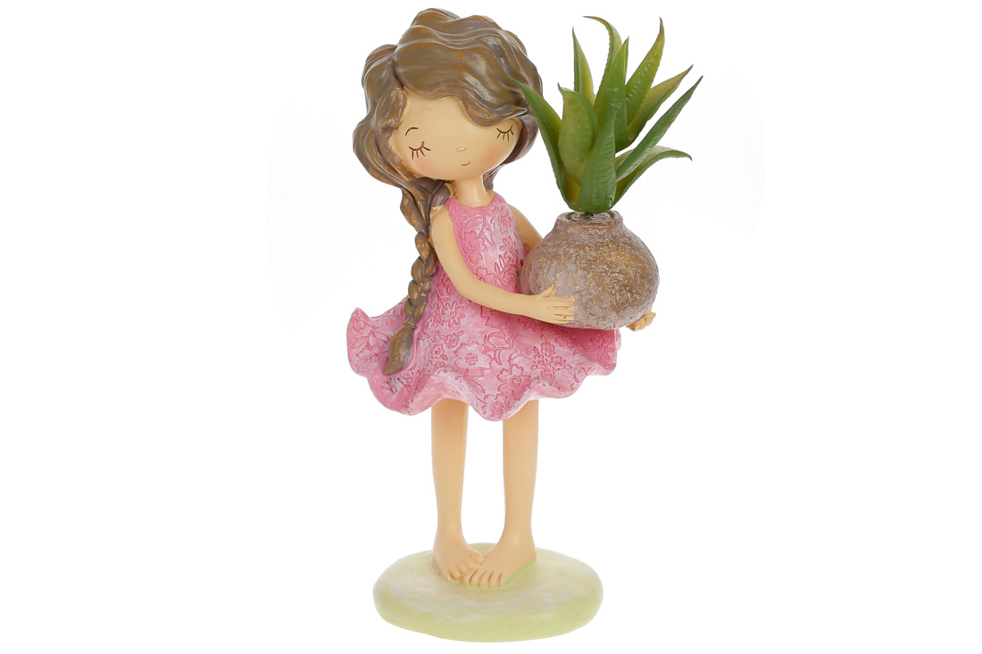 Декоративна статуетка Дівчинка з квіткою, 21см, колір - рожевий