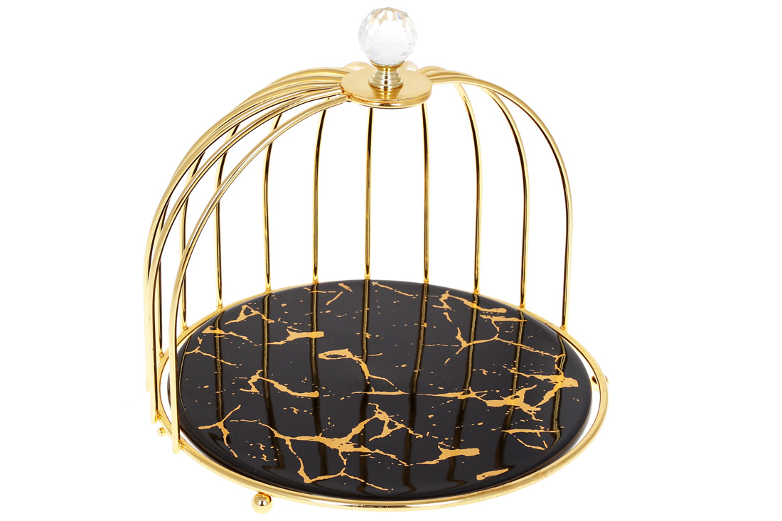 Порцелянова підставка у формі клітки для птиці Мармурова Розкіш, 22см, колір - чорний мармур 954-521 оптом