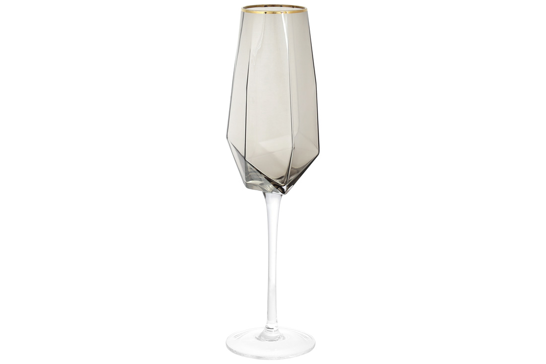 Келих для шампанського із золотим кантом Clio, 370мл, колір - димчастий сірий 579-220 оптом