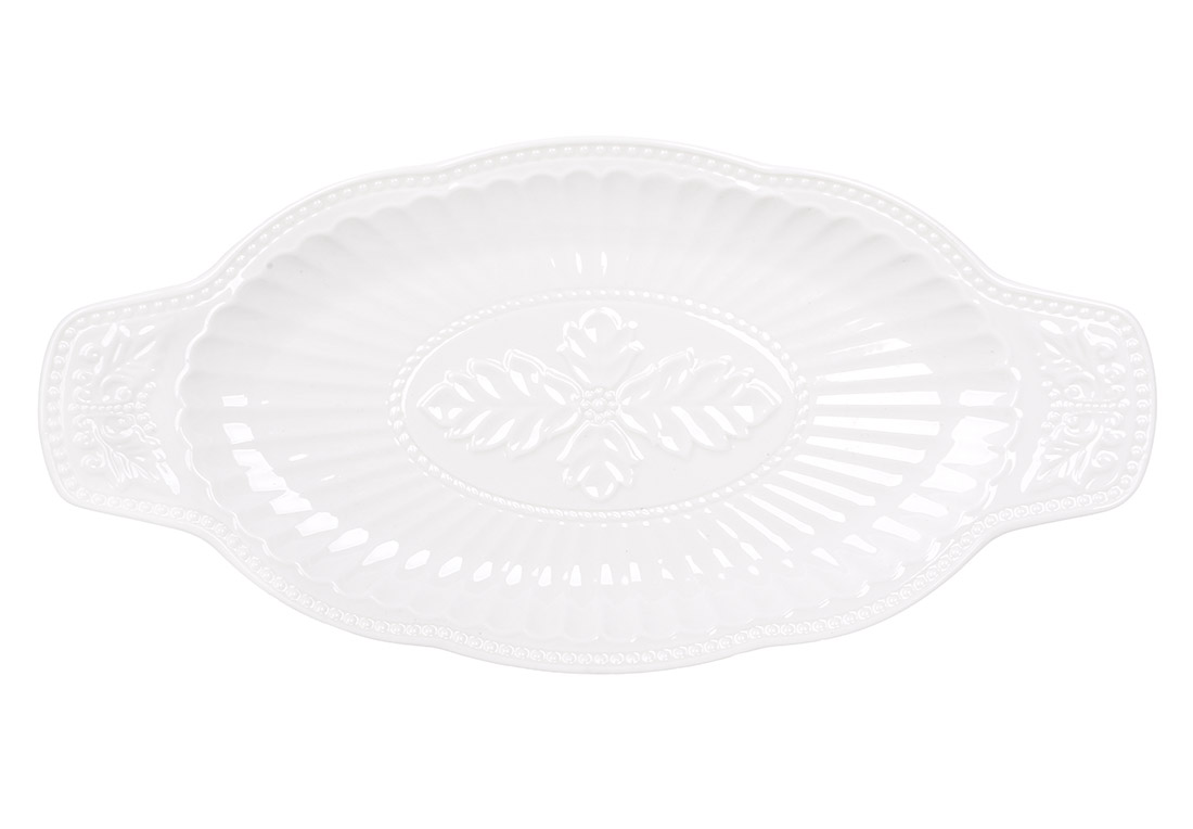 Блюдо порцелянове овальне з ручками 29.5*14.2см Emboss White