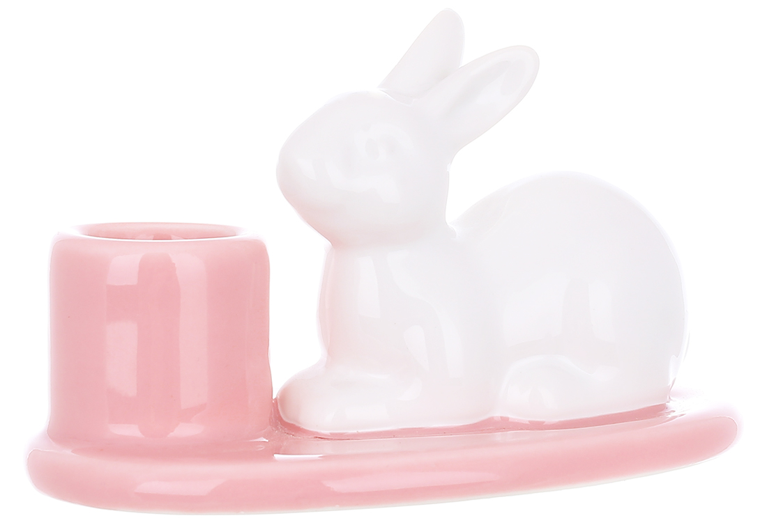 Свічник керамічний Кролик 10*6.5*6.5см, колір рожевий 733-593