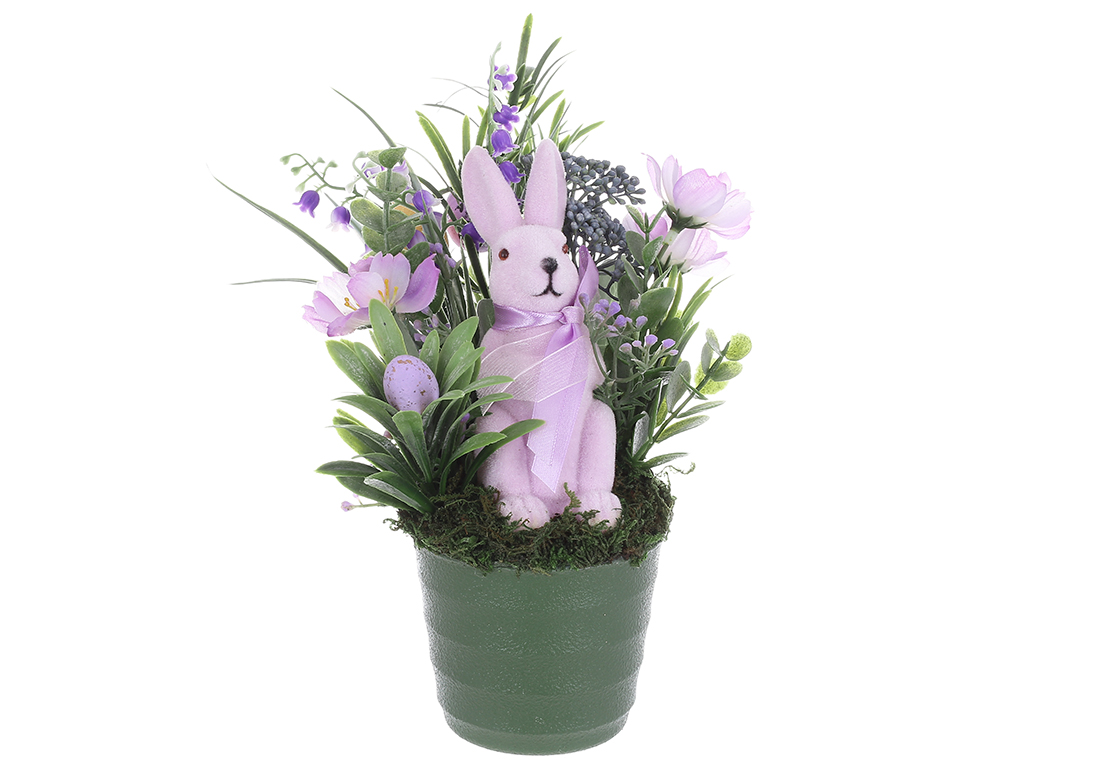 Великодня композиція Кролик у квітах, 25см A-028 оптом