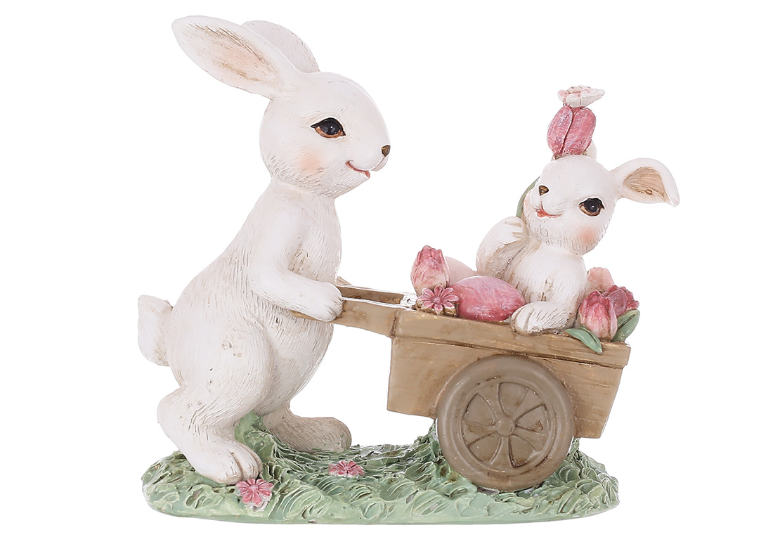 Декоративна статуетка Кролики з тачкою тюльпанів 13,5*6,5*12см