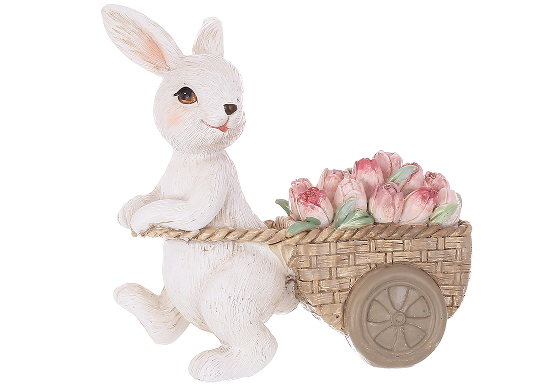 Декоративна статуетка Кролик із тачкою тюльпанів 11,5*5,5*12см