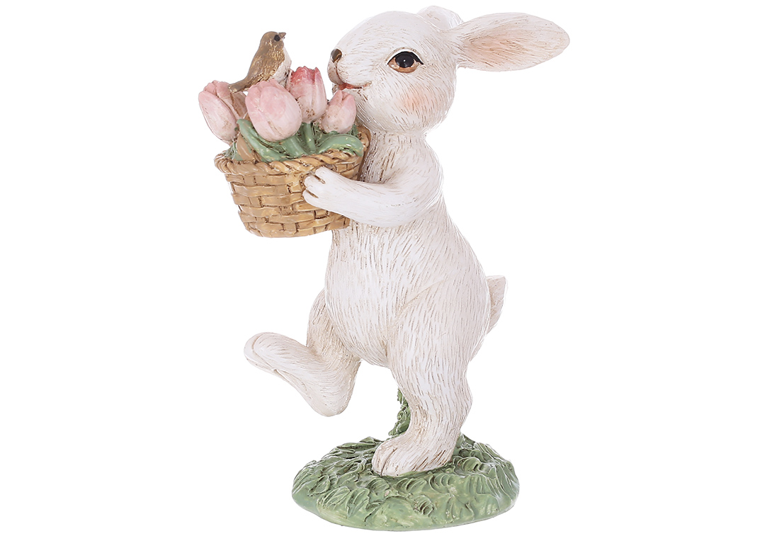 Декоративна статуетка Кролик із кошиком тюльпанів 9*5,5*12см