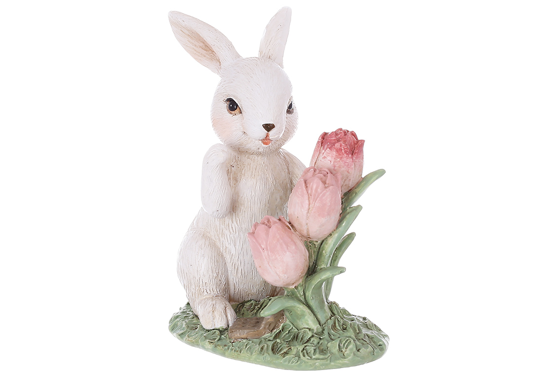 Декоративна статуетка Кролик із тюльпанами 9,5*6*11см