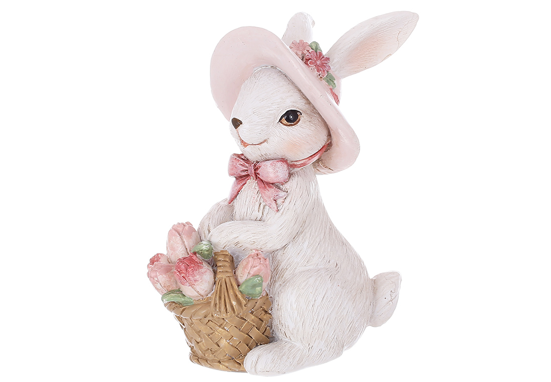 Декоративна статуетка Кролик у капелюсі з тюльпанами 7.5*5*10см