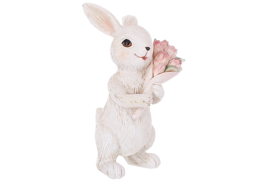 Декоративна статуетка Кролик із букетом тюльпанів, 11.5см K07-485