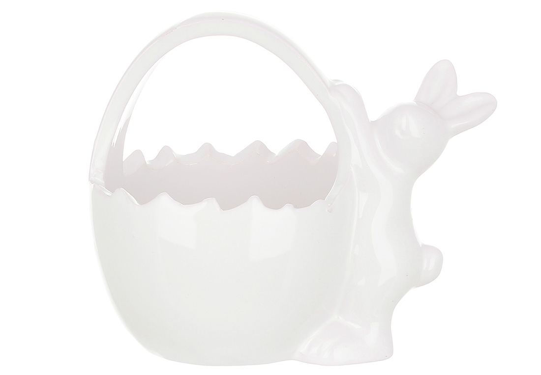 Декоративна цукерниця Кролик з кошиком, 13.9см, колір - білий глянцевий 739-703