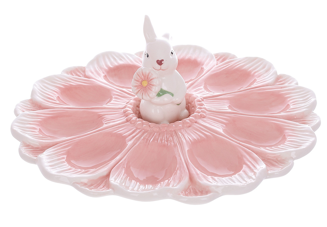 Підставка для 10-ти яєць керамічна Зайчик, D25.5см, рожевий з білим 928-040 оптом