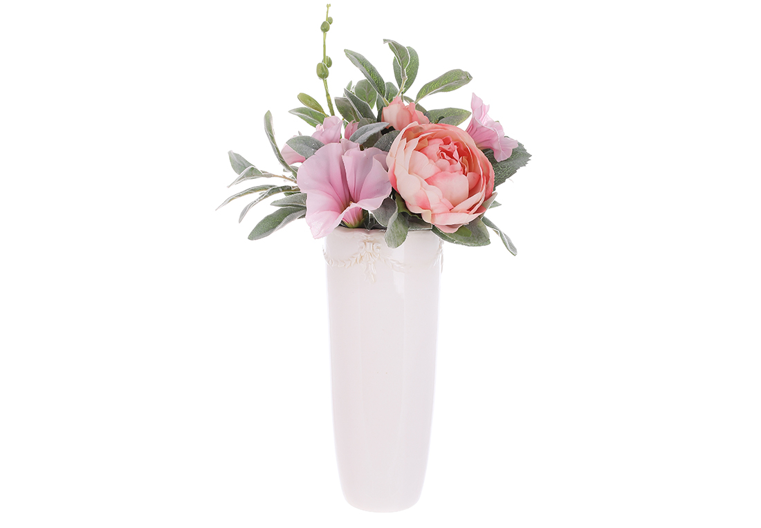 Декоративна композиція квіти у штучно зістареній вазі, 42см RM5-321 оптом