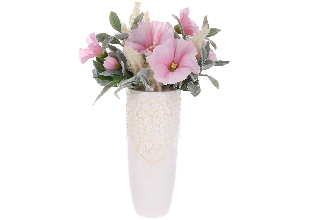 Декоративна композиція квіти у штучно зістареній вазі, 38см RM5-323 оптом
