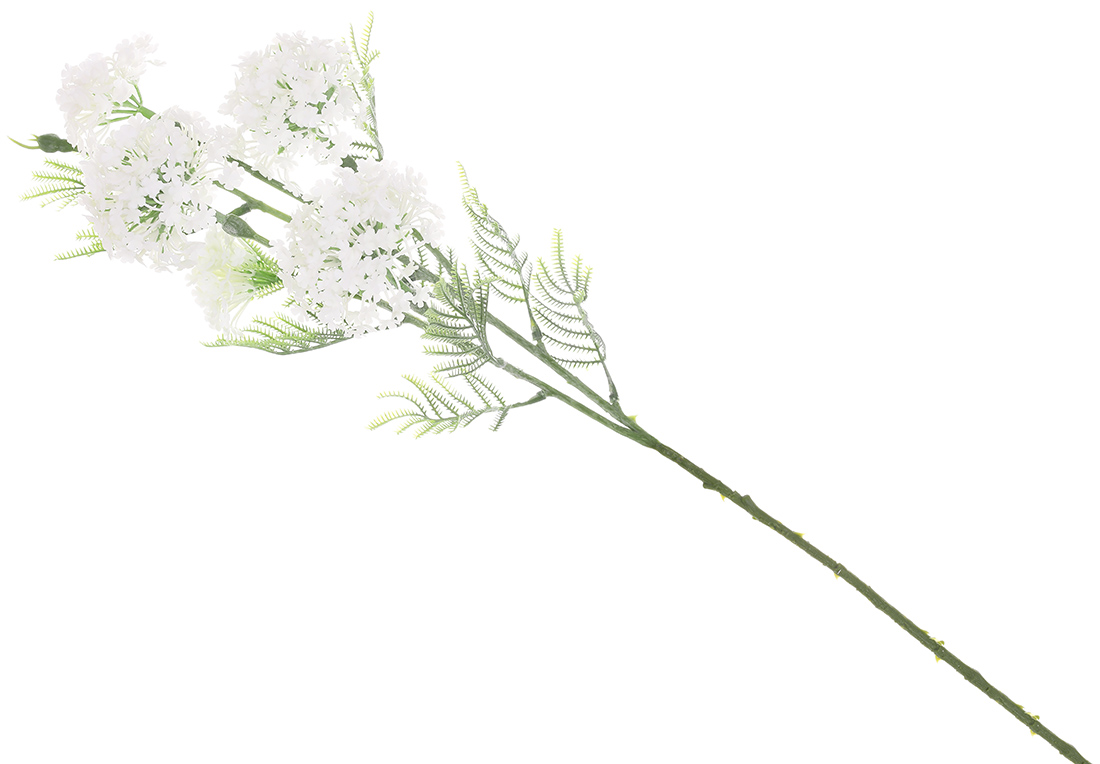Штучна гілка Кентрантуса з білим суцвіттям, матеріал - пластик, 60см, колір зелений