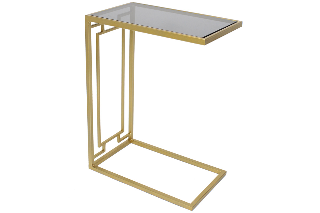 Приставний металевий столик Mute зі стільницею із сірого загартованого скла, 61см, колір - золото TY1-235 оптом