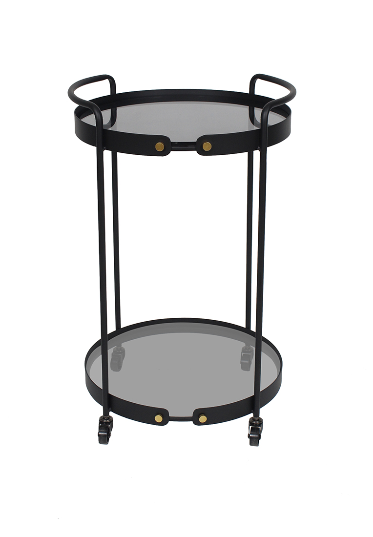 Барний металевий столик зі скляною стільницею та полицею на колесах 45.5*43.5*71см, колір - чорний TY1-259 оптом