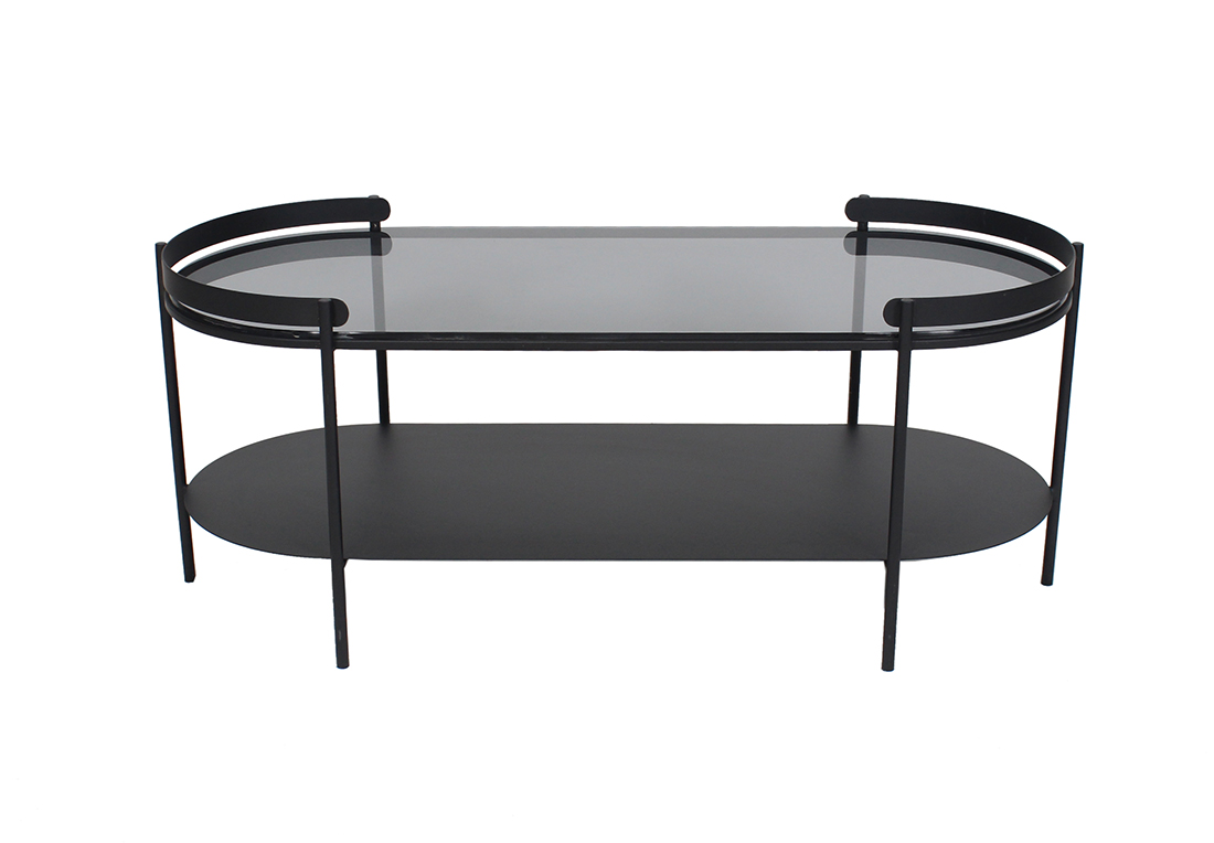 Кавовий столик металевий зі скляною стільницею та полицею 100*42.5*40см, колір - чорний TY1-273 оптом