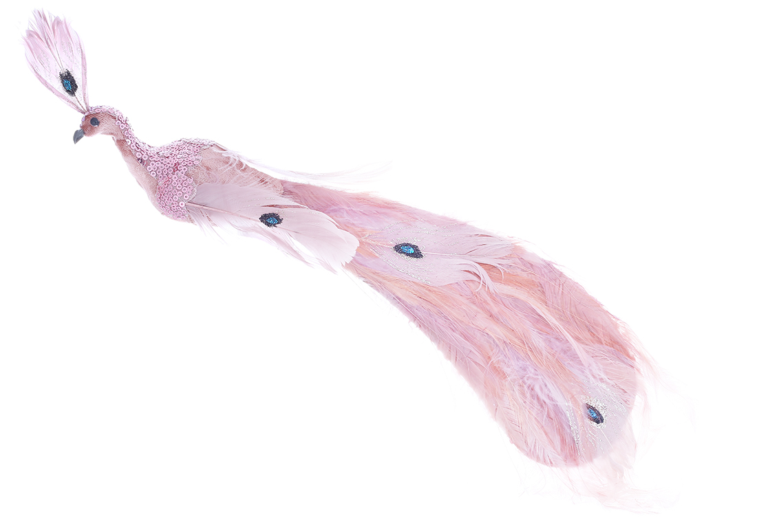 Декоративний Павич на кліпсі 48см, колір - рожевий 499-114 оптом