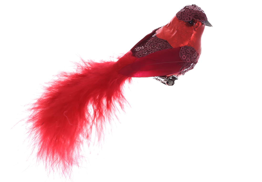 Декоративний птах на кліпсі 16см, колір - червоний 499-131 оптом