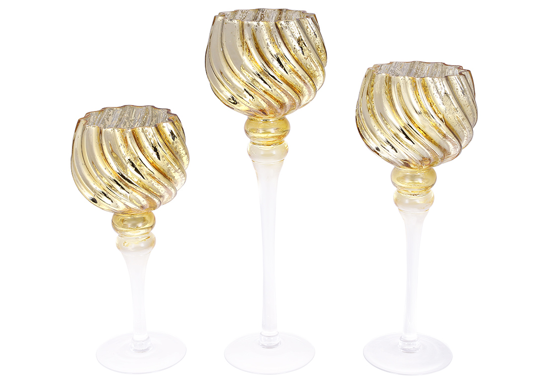 Набір (3 шт) скляних свічників, 30/35/40см, колір - шампань 527-773 оптом