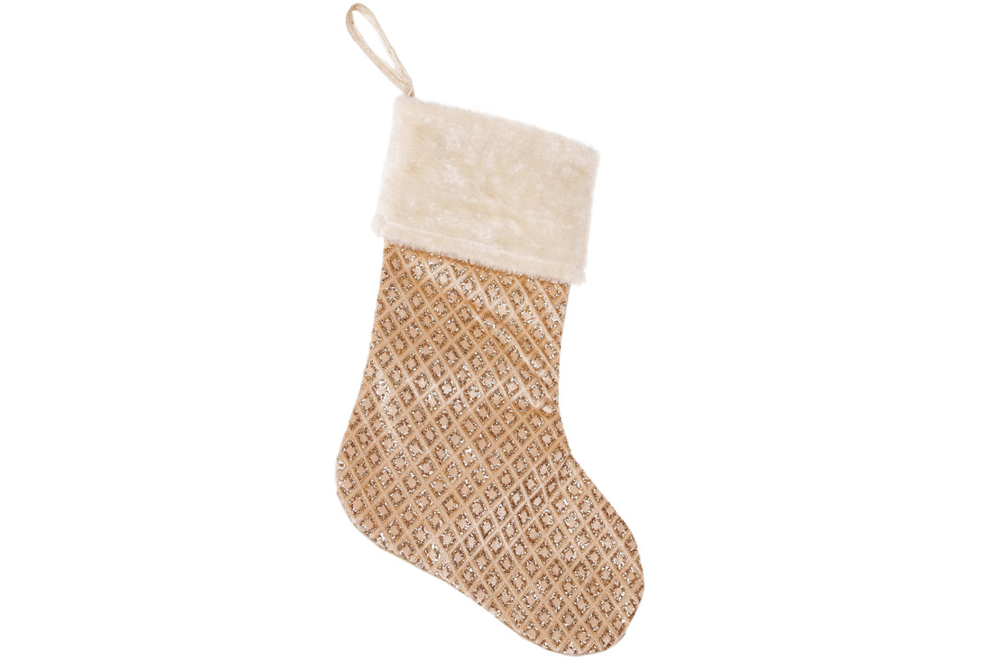 Декоративний новорічний чобіток для подарунків 53см, колір - шампань NY14-453 оптом
