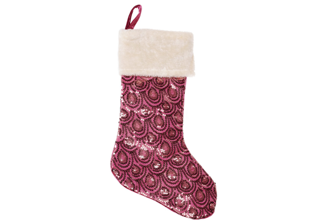 Декоративний новорічний Чобіток для подарунків 53см з паєтками, колір - рожевий NY14-454 оптом