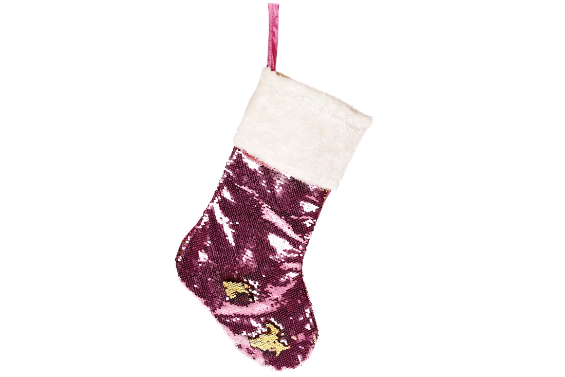 Декоративний новорічний Чобіток для подарунків 53см з паєтками, колір - рожевий NY14-455 оптом