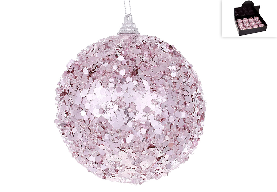 Ялинкова куля з декором з великого гліттера 10см, колір - рожевий 182-038 оптом