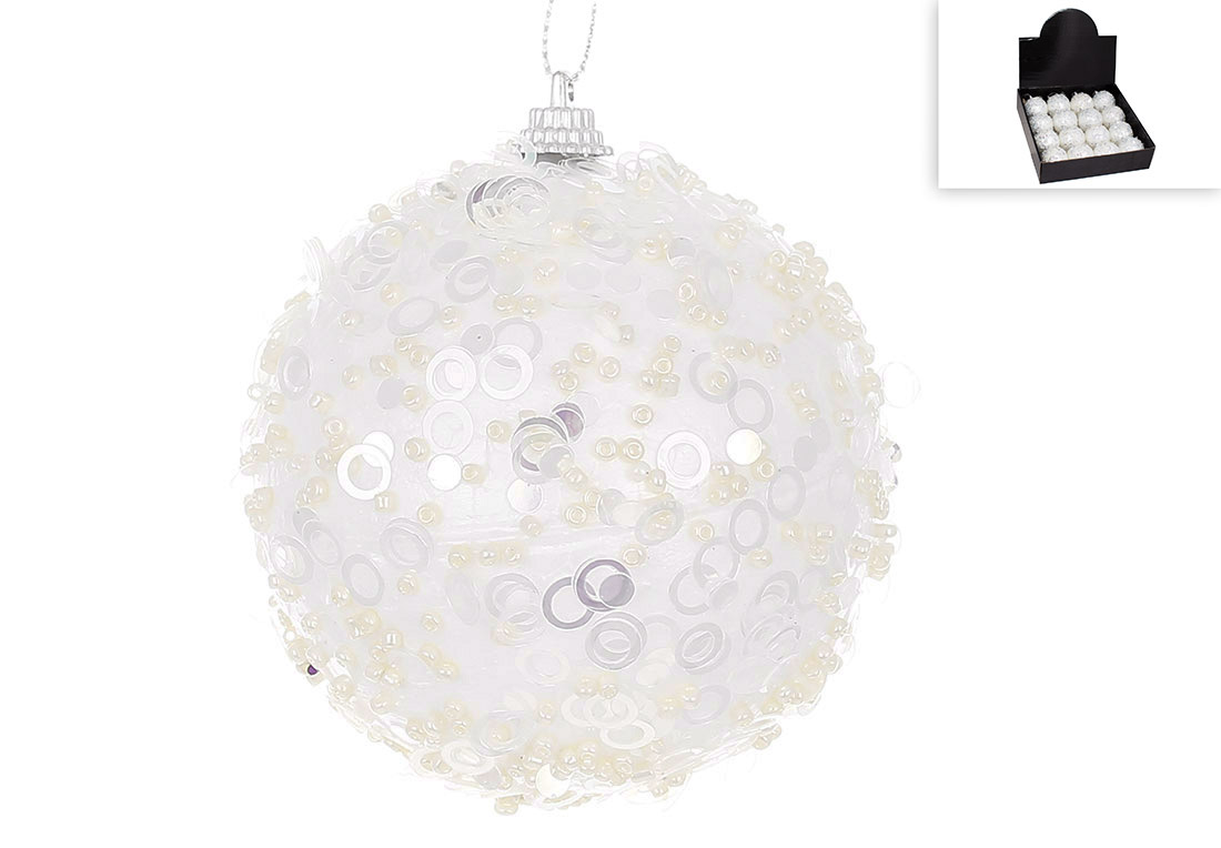 Ялинкова куля з декором із гліттера 8см, колір - білий 182-149 оптом