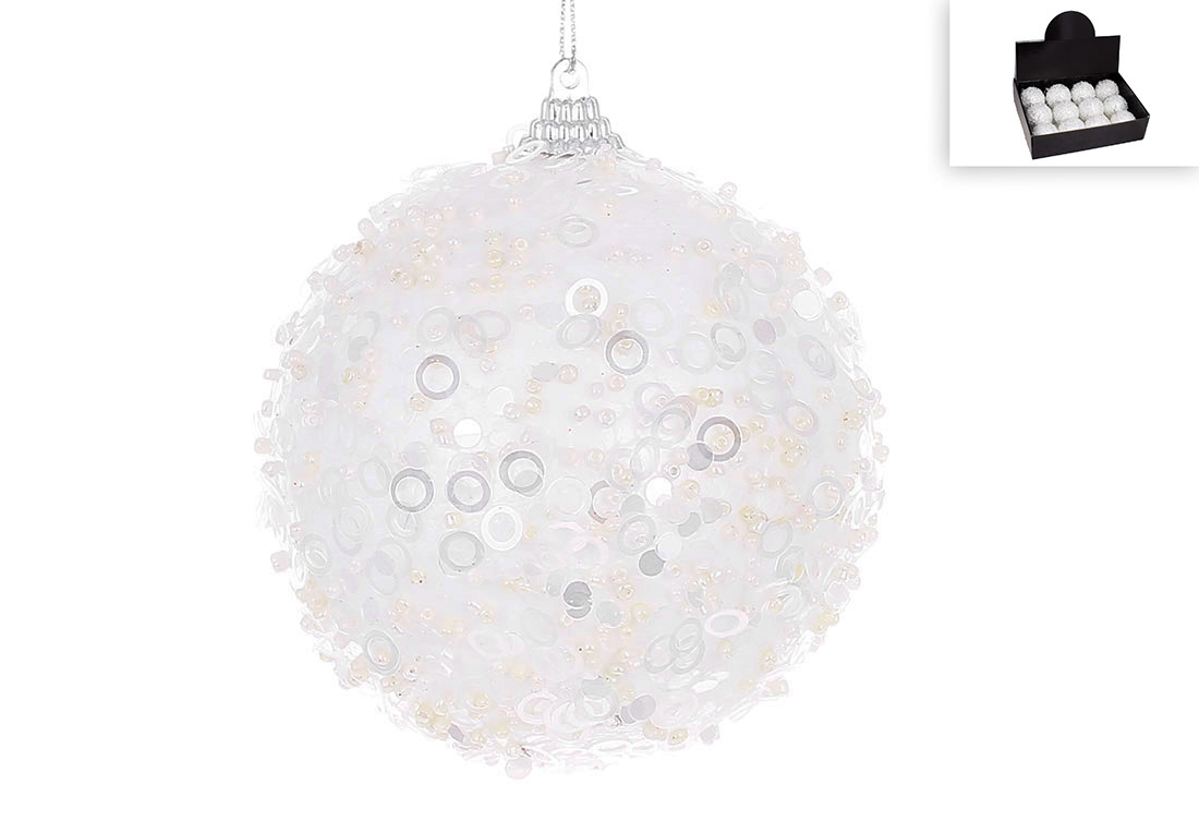 Ялинкова куля з декором із гліттера 10см, колір - білий 182-150 оптом