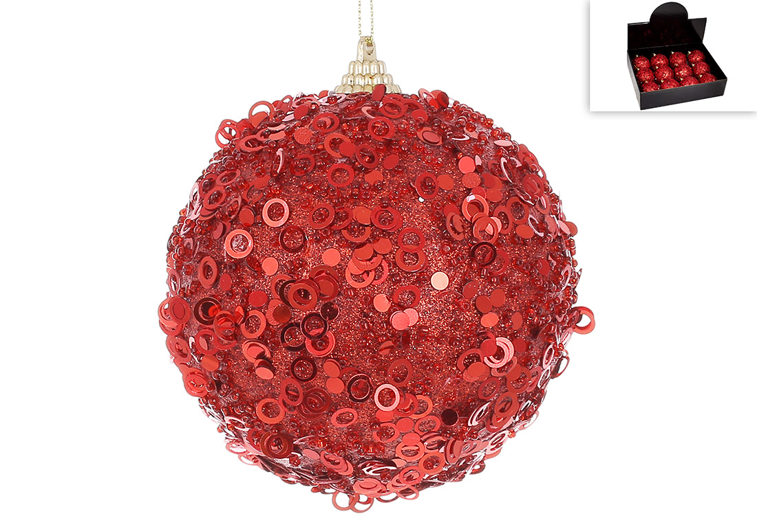 Ялочий шар з декором з гліттера 10см, колір - червоний 182-187 оптом