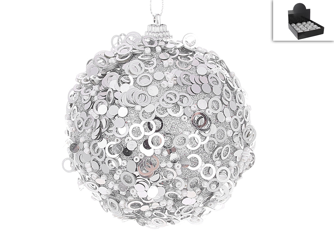 Ялочий шар з декором з гліттера 8см, колір - срібло 182-188 оптом