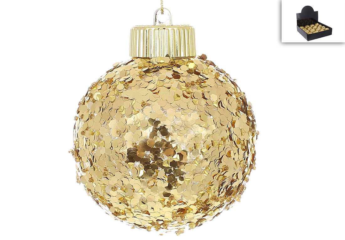 Ялинкова куля з декором із гліттера 8см, колір - золото 182-201 оптом