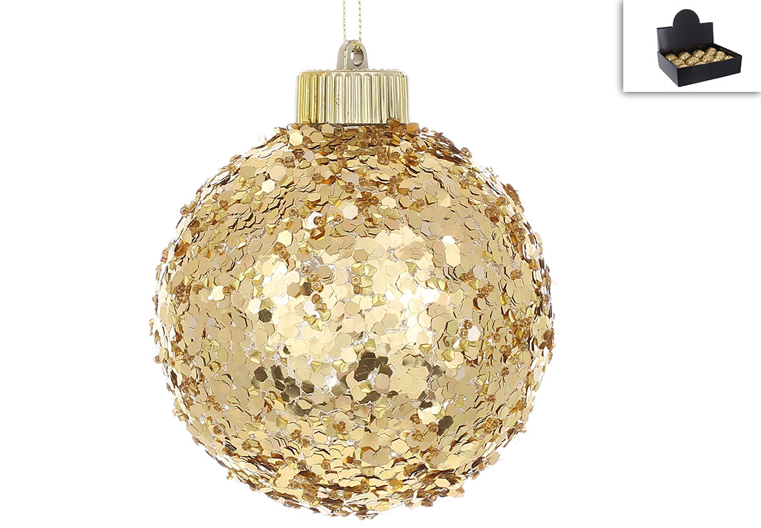 Ялинкова куля з декором із гліттера 10см, колір - золото 182-202 оптом