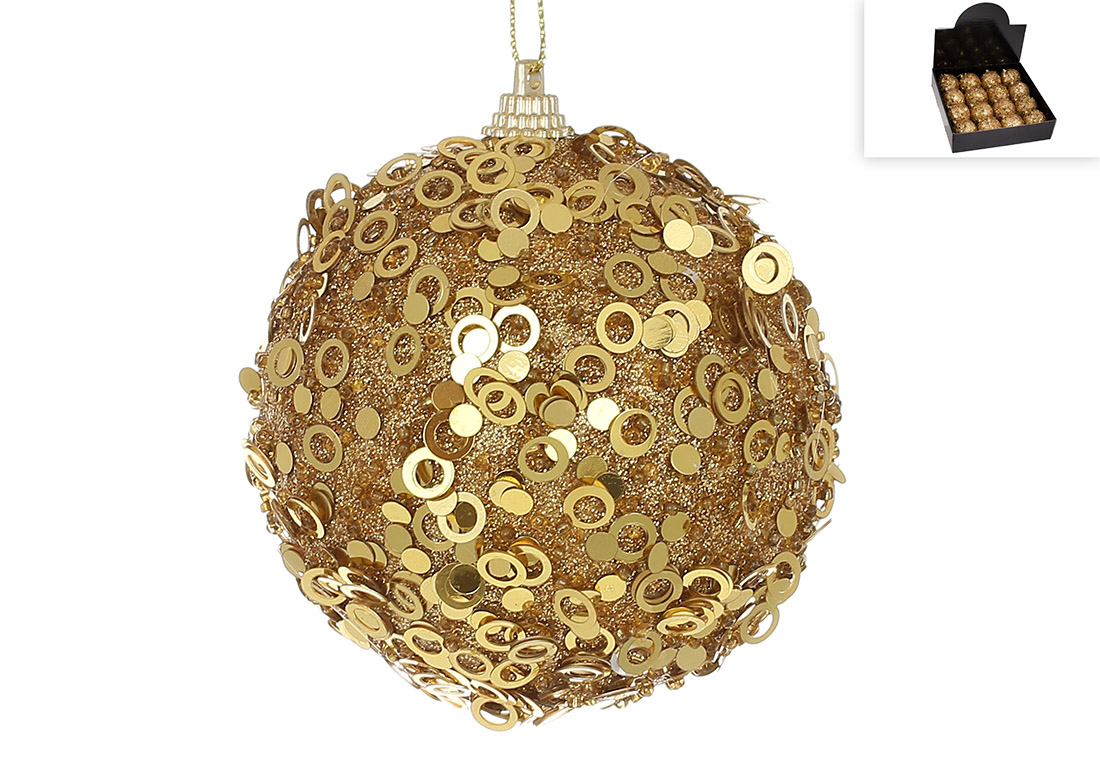 Ялинкова куля з декором із гліттера 8см, колір - золото 182-207 оптом